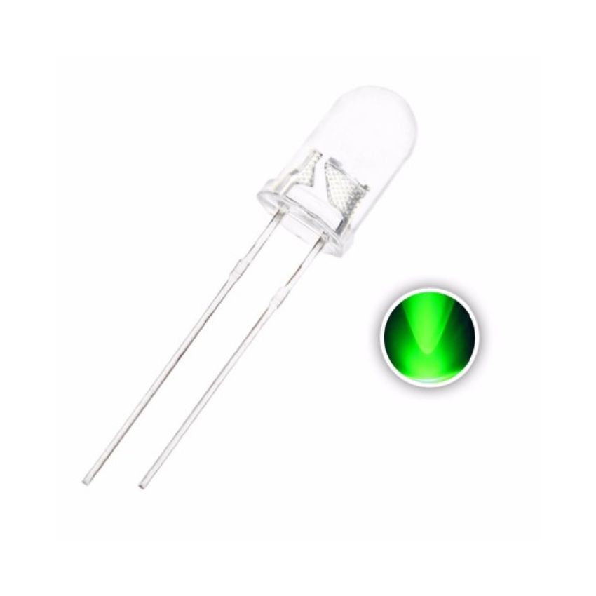 5mm Round Green LED- Clear Lens, High-Brightness Indicator