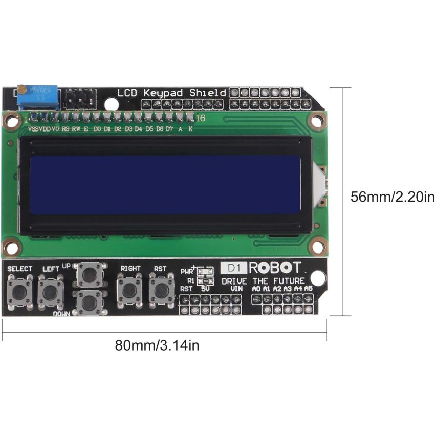 LCD1602 Keypad Shield for Arduino  2x16 Display, 6-Button Input