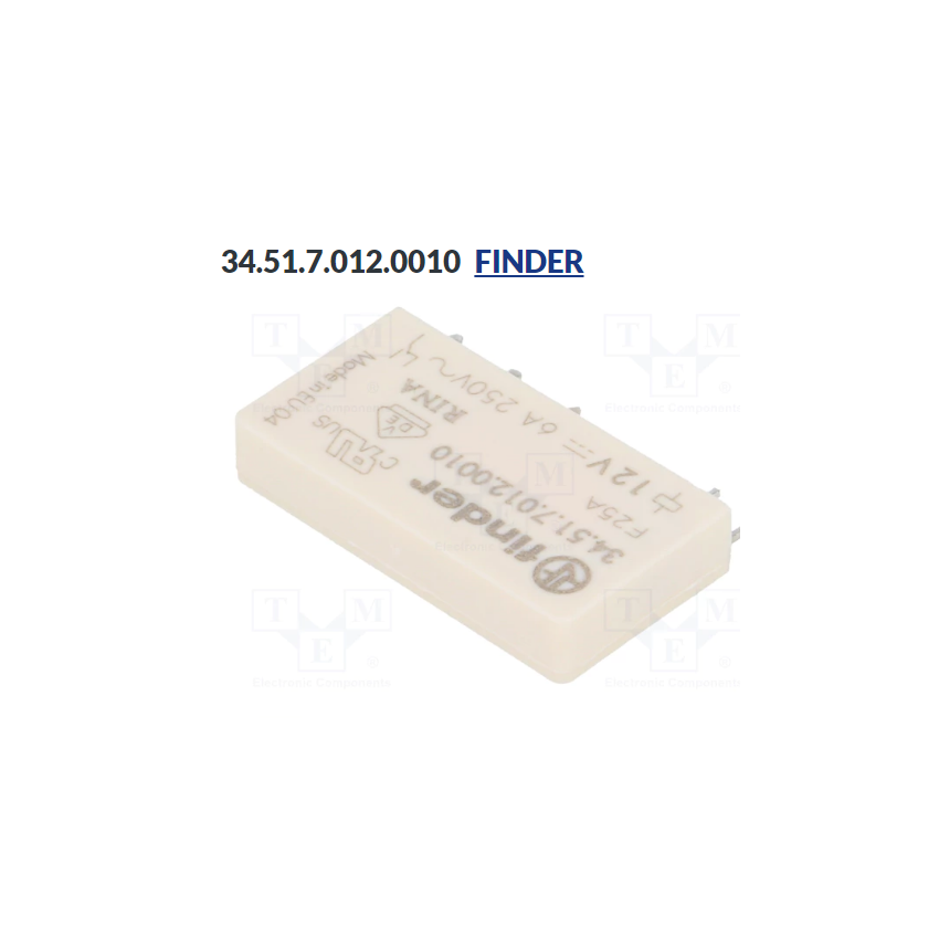 34.51.7.012.0010 Relay: electromagnetic; SPDT; Ucoil: 12VDC; 6A/250VAC; 6A/30VDC