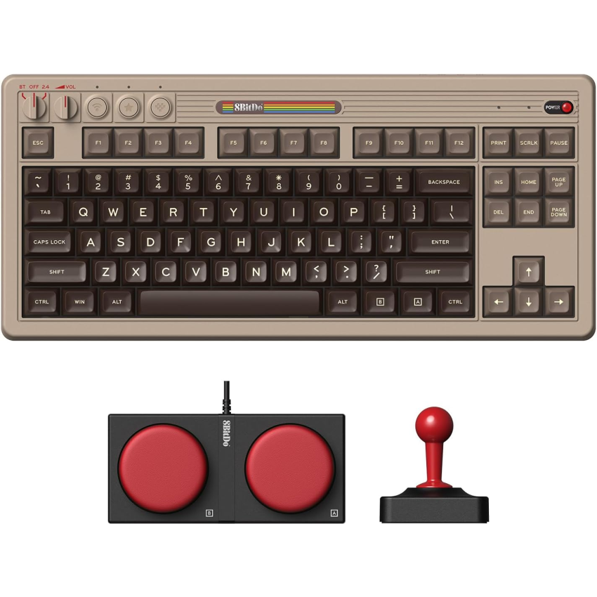 85HA03,Retro Mechanical Keyboard with Joystick, Bluetooth, 2.4G Wireless, USB Wired, 87 Keys, Kailh Box Switches, 