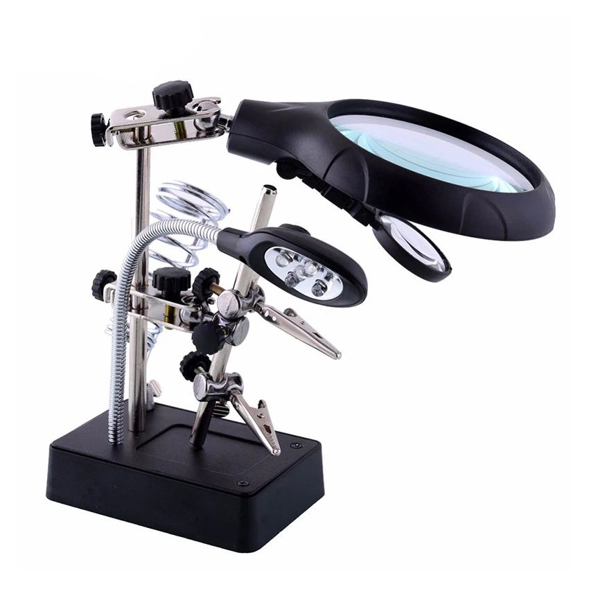 MG16129-C 5 LED Auxiliary Clip Magnifier with Soldering Iron Holder, Soldering Station with Clamp