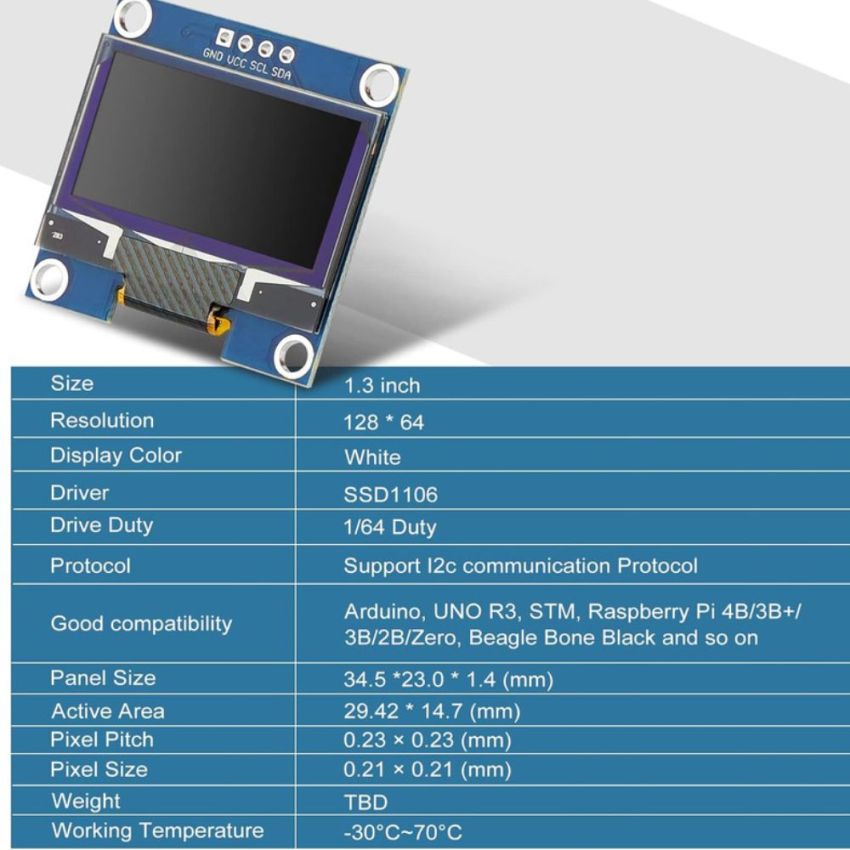 Display,1.3in,OLED,I2C,for Arduino & Raspberry Pi