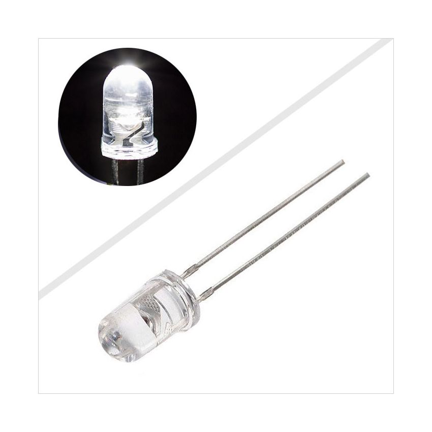 5mm Round White LED- Clear Lens, High-Brightness Indicator
