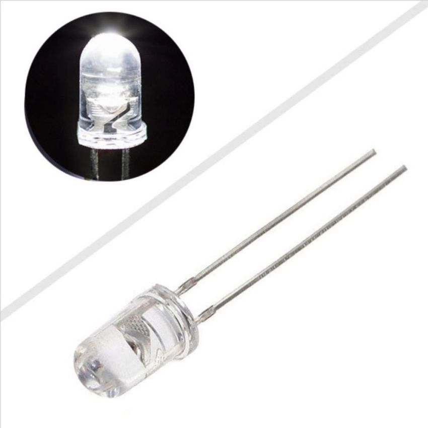 5mm Round White LED- Clear Lens, High-Brightness Indicator