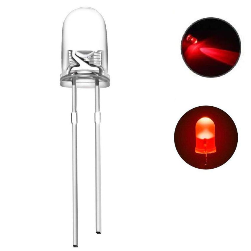 5mm Round Red LED-Clear Lens, High-Brightness Indicator