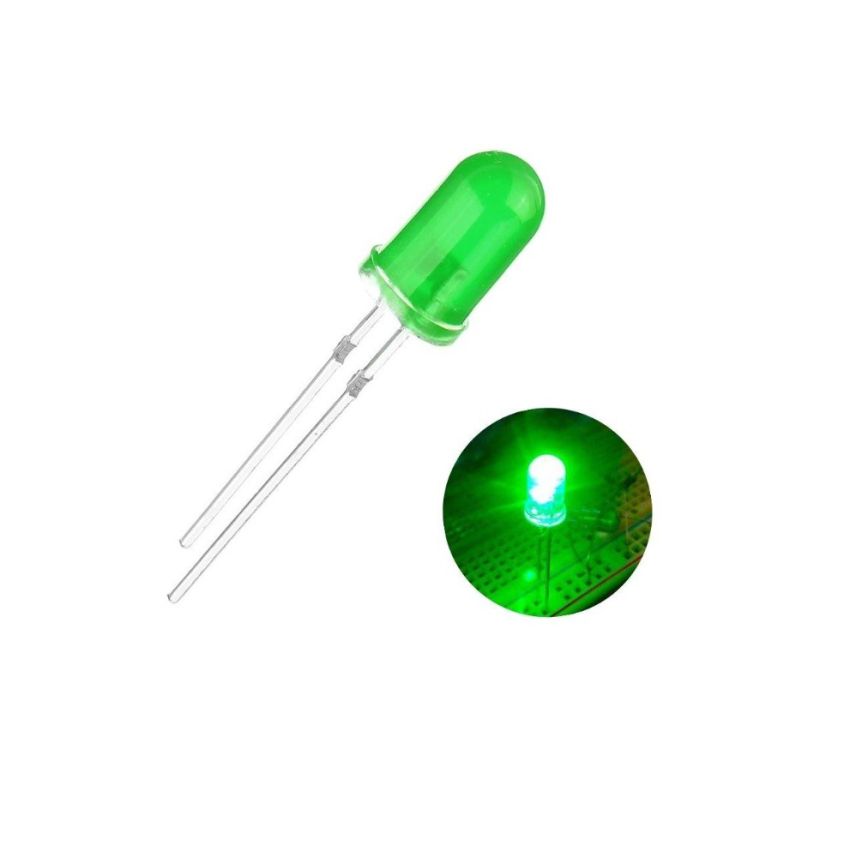 5mm Round Green LED-Diffused Lens, High-Brightness Indicator