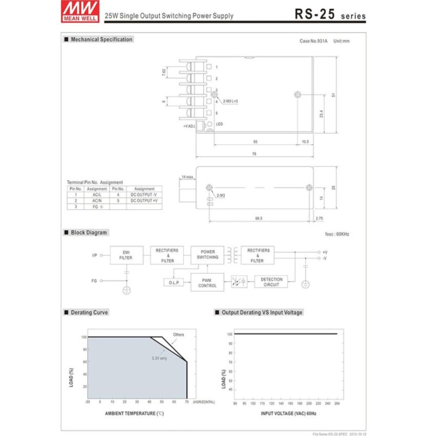 RS-25-3.3,Single Output Switching Power Supply,3.3V,6A