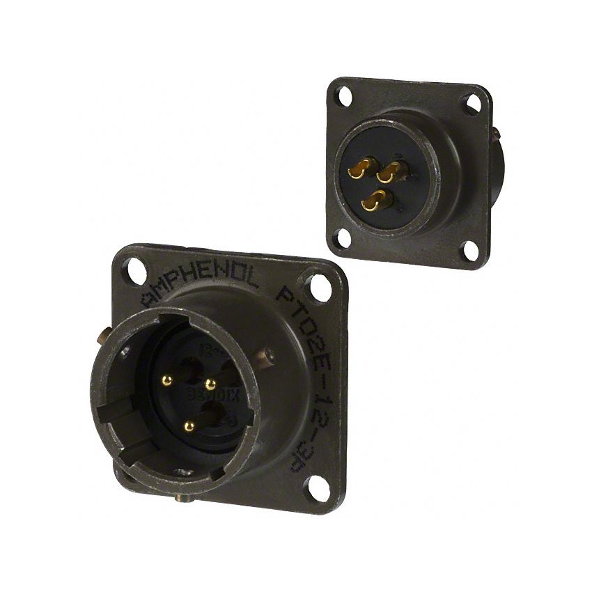 PT02E-12-3P 3 Position Circular Connector Receptacle, Male Pins Solder Cup