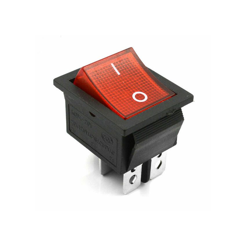 KCD4,Rocker Switch,16A,250VAC,Red,On-Off