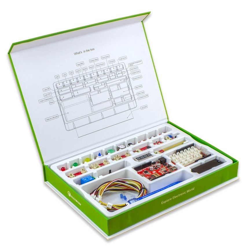 Crowtail Starter Kit for Arduino with 22 Modules, Base Shield, and Over 20 Step-by-Step Tutorials