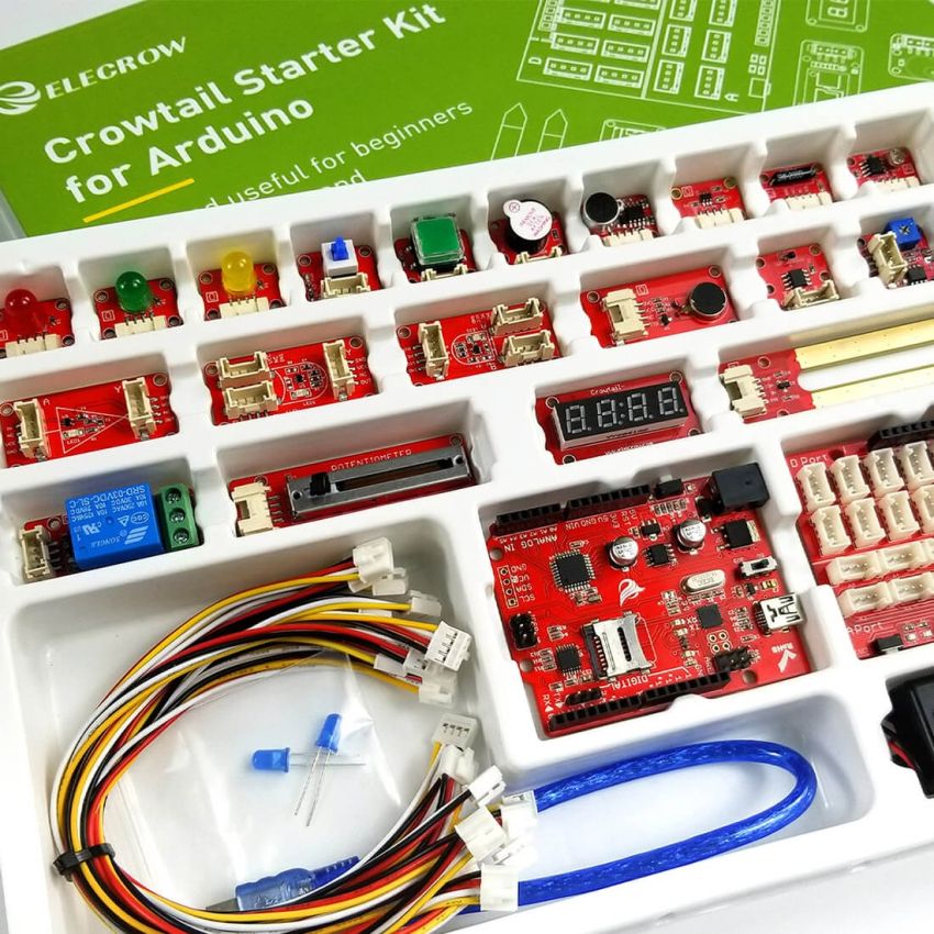 Crowtail Starter Kit for Arduino with 22 Modules, Base Shield, and Over 20 Step-by-Step Tutorials
