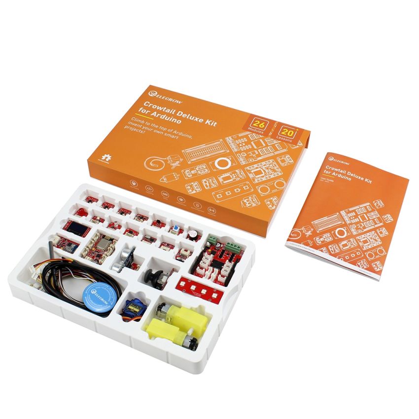 Crowtail Deluxe Kit for Arduino with Multiple Modules, Sensors, and Over 20 Hands-On Tutorials for Advanced Projects