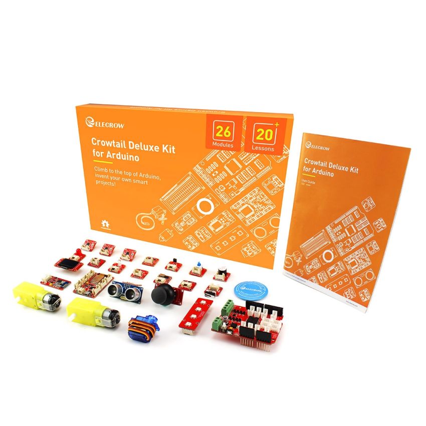 Crowtail Deluxe Kit for Arduino with Multiple Modules, Sensors, and Over 20 Hands-On Tutorials for Advanced Projects