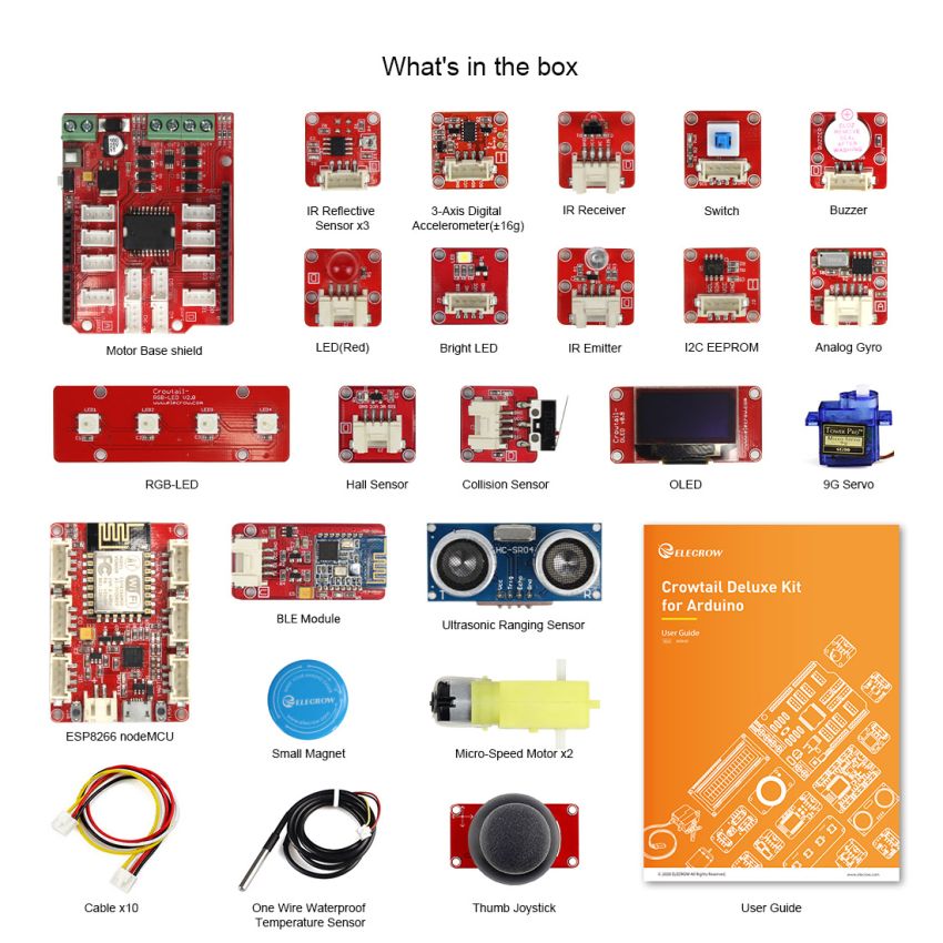 Crowtail Deluxe Kit for Arduino with Multiple Modules, Sensors, and Over 20 Hands-On Tutorials for Advanced Projects