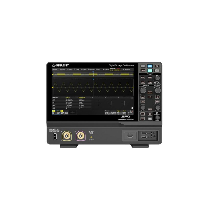 SDS1202X HD, 2 Channel Oscilloscope, 200 MHz Bandwidth, 12 bit Resolution