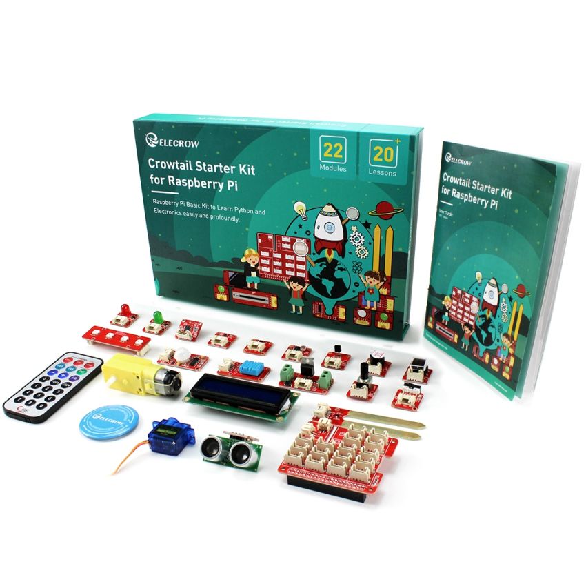 Crowtail Starter Kit for Raspberry Pi – Plug & Play Electronics Learning Kit with 22 Modules and 20 Tutorials