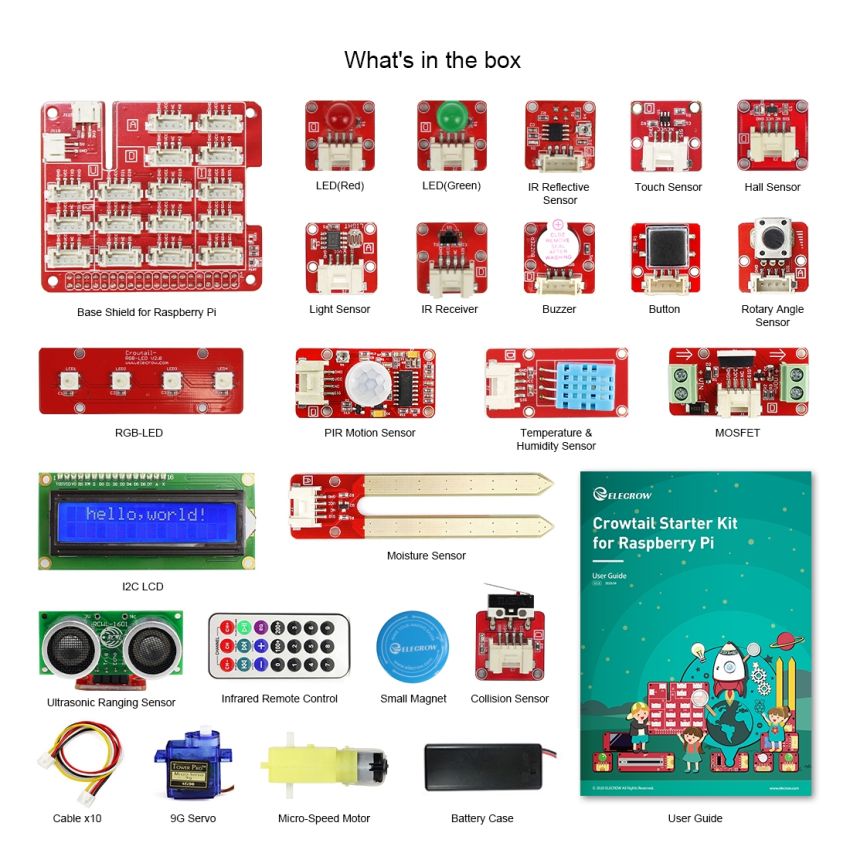 Crowtail Starter Kit for Raspberry Pi – Plug & Play Electronics Learning Kit with 22 Modules and 20 Tutorials