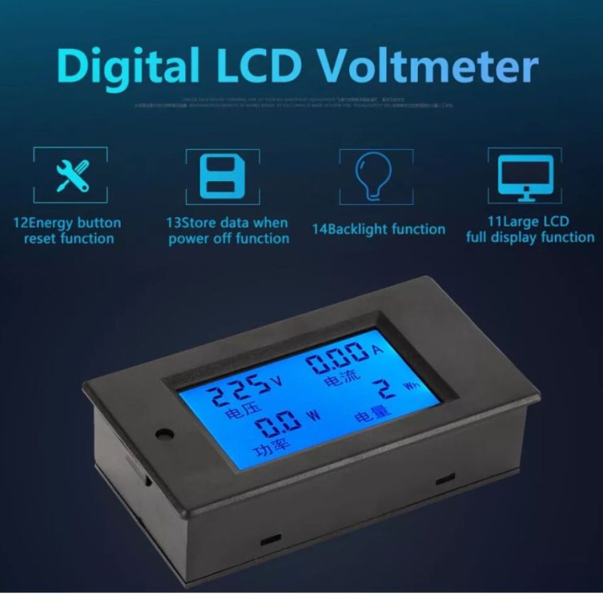 PZEM-021, Single Phase LCD Display Digital AC Voltage Current Power Energy Meter, 20A, 80-260V