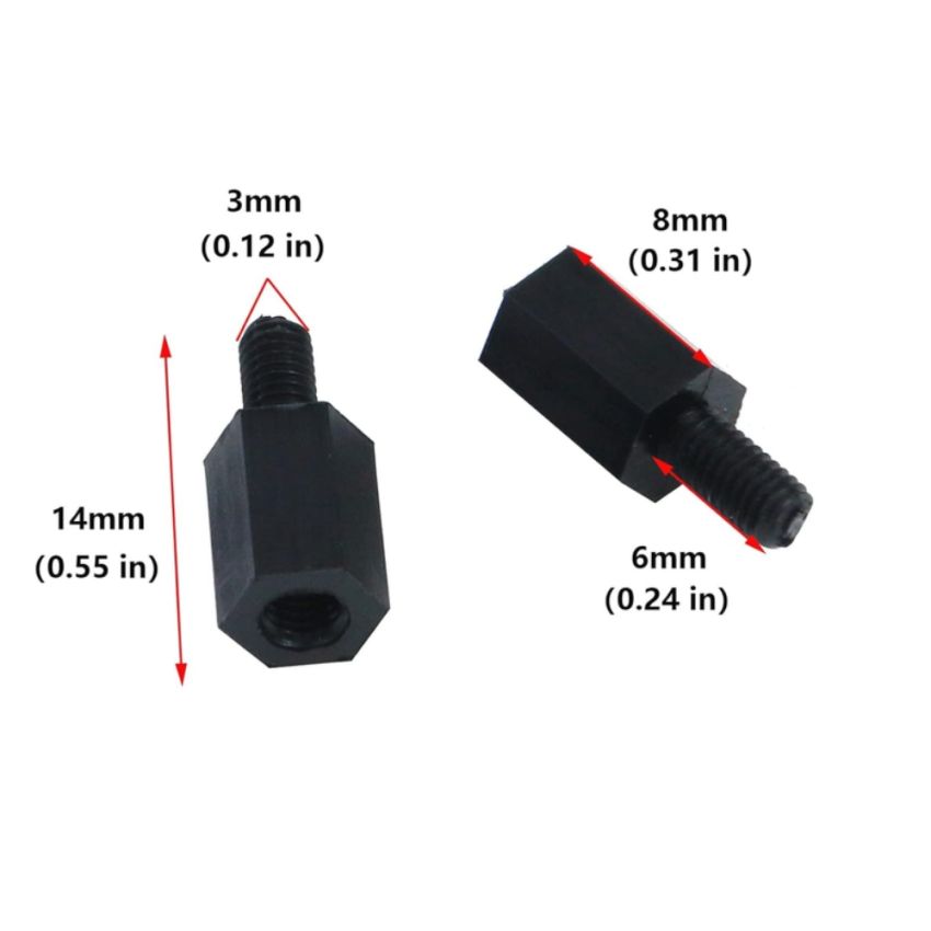 HEX NYLON STANDOFF SPACER,M3X8+6mm,M/F