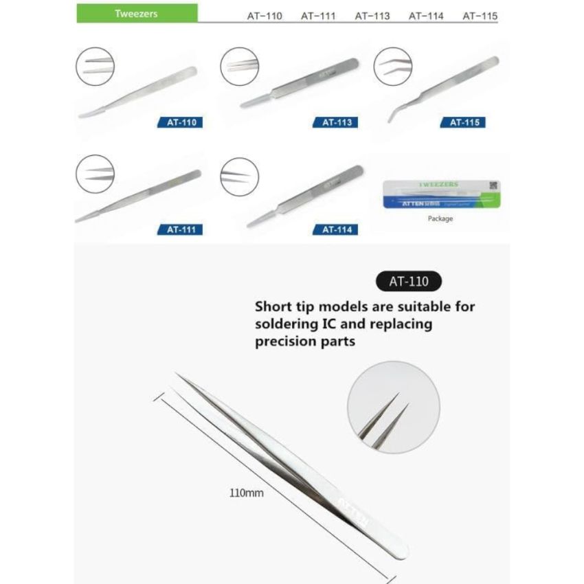 AT-113, Stainless Steel Tweezers, 110mm