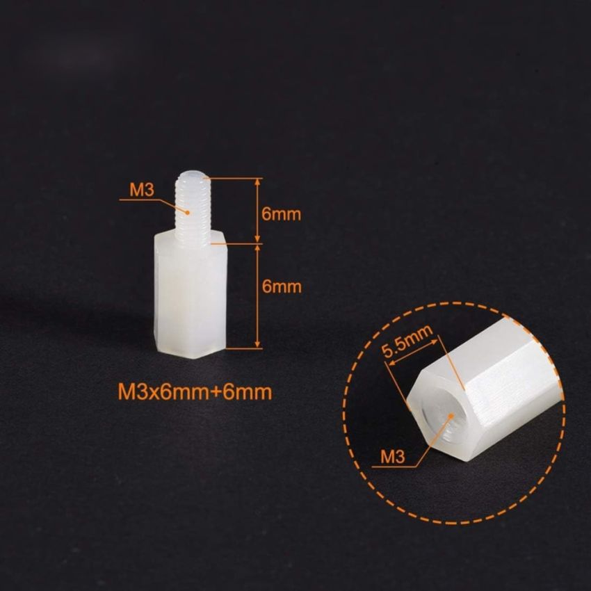 Thread Plastic Spacing PCB Screw,White,6mm+6mm,M3