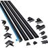 D-Line 2010KIT002 4-meter Micro + Cable Trunking Multipack; Half Round Cable Hiders; Decorative Cable Tidy; Self-Adhesive Wire Covers - 4x 20mm (W) x 10mm (H) x 1-meter Lengths & 12 Accessories - Black